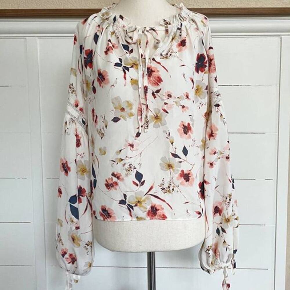 En Creme flowy boho balloon sleeve peasant blouse‎